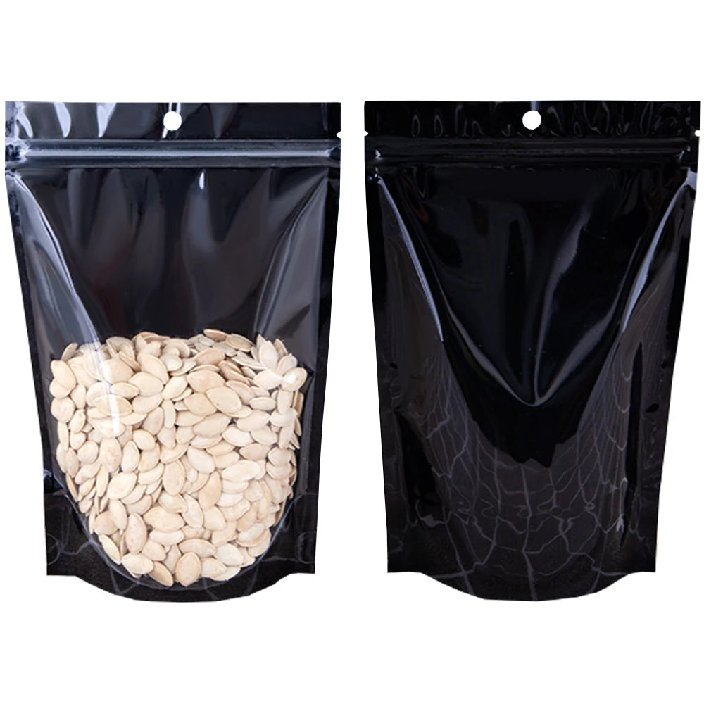 100Pcs/Lot Clear Aluminum Mylar Foil Zip Lock Stand Up Bag with Hang Hole Self Grip Seal Tear Notch Food Storage Pack Pouches