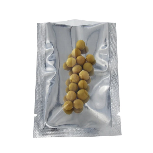 100Pcs/Lot Heat Vacuum Seal Disposable Food Snack Coffee Bean Pouches Clear Silver Mylar Foil Plastic Bag Open Top Tear Notch