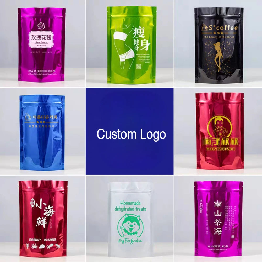 100Pcs Resealable Colorful Glossy Aluminum Foil Stand Up Bags Zip Lock Pouches Ideal for Coffee Beans Snacks Candy Gifts Packing