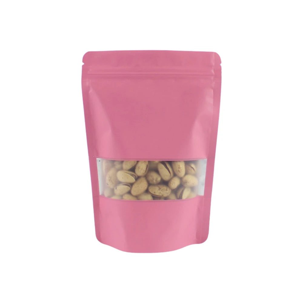 Colored Aluminum Foil Bag Matte Window Stand Up Plated Self Sealing Frosted Food Packaging Candy Snack Sealed Pouches