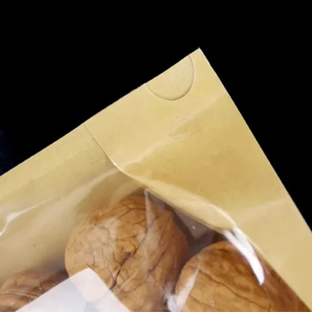 100Pcs Stand Up Clear Kraft Paper Ziplock Bags Resealable Storage Pouches for Snacks Coffee Tea Gifts Enviromental Packaging