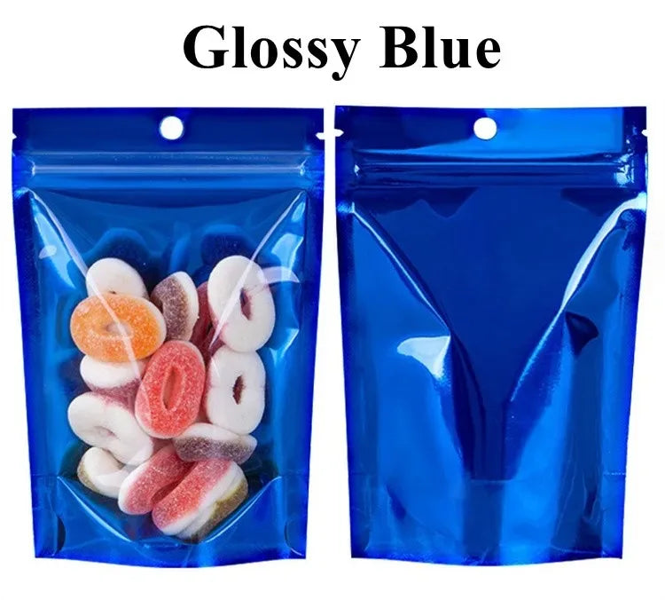 100Pcs Clear Resealable Ziplock Bags Hang Hole Stand Up Plastic Pouches for Wedding Snacks Coffee Candy Spice Storage Packaging