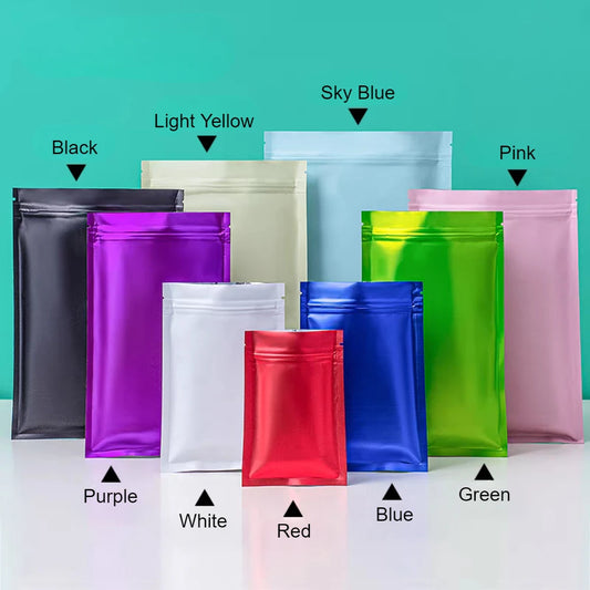 100Pcs Matte Aluminum Foil Ziplock Bags Resealable Frosted Storage Pouches for Coffee Snacks Spice Powder Sugar Tea Bean Packing