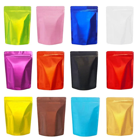 100Pcs Matte Aluminum Foil Ziplock Bags Thick Coffee Snack Tea Candy Pouches Resealable Moisture-Proof Durable Gift Packaging