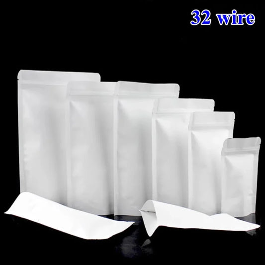 50Pcs White Paper Stand Up Ziplock Mylar Bags Heat Sealing Pouches for Coffee Snacks Spices Tea Dates Ideal Storage Solution