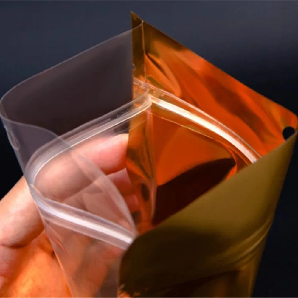 100Pcs Resealable Clear Gold Zip Lock Stand Up Bags Perfect for Storing Snacks Coffee Candy Dried Fruits Packaging Pouches