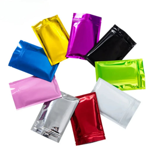 100Pcs Resealable Flat Glossy Matte Aluminum Foil Storage Zip Lock Bags Ideal for Coffee Spice Seeds Snack Candy Tea Packaging