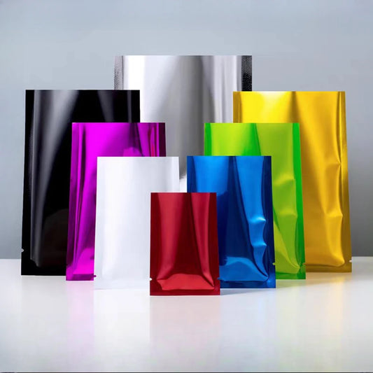 100Pcs Open Top Colorful Aluminum Foil Bag Heat Vacuum Seal Tear Notch Pouches for Food Candy Snack Coffee Tea Nut Bean Packing