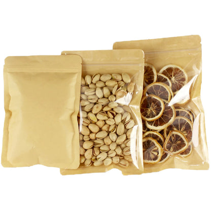 100Pcs/Lot Clear Brown Zip Lock Plastic Kraft Paper Bag Self Grip Zipper Seal Tear Notch Food Snack Candy Tea Coffee Pouches