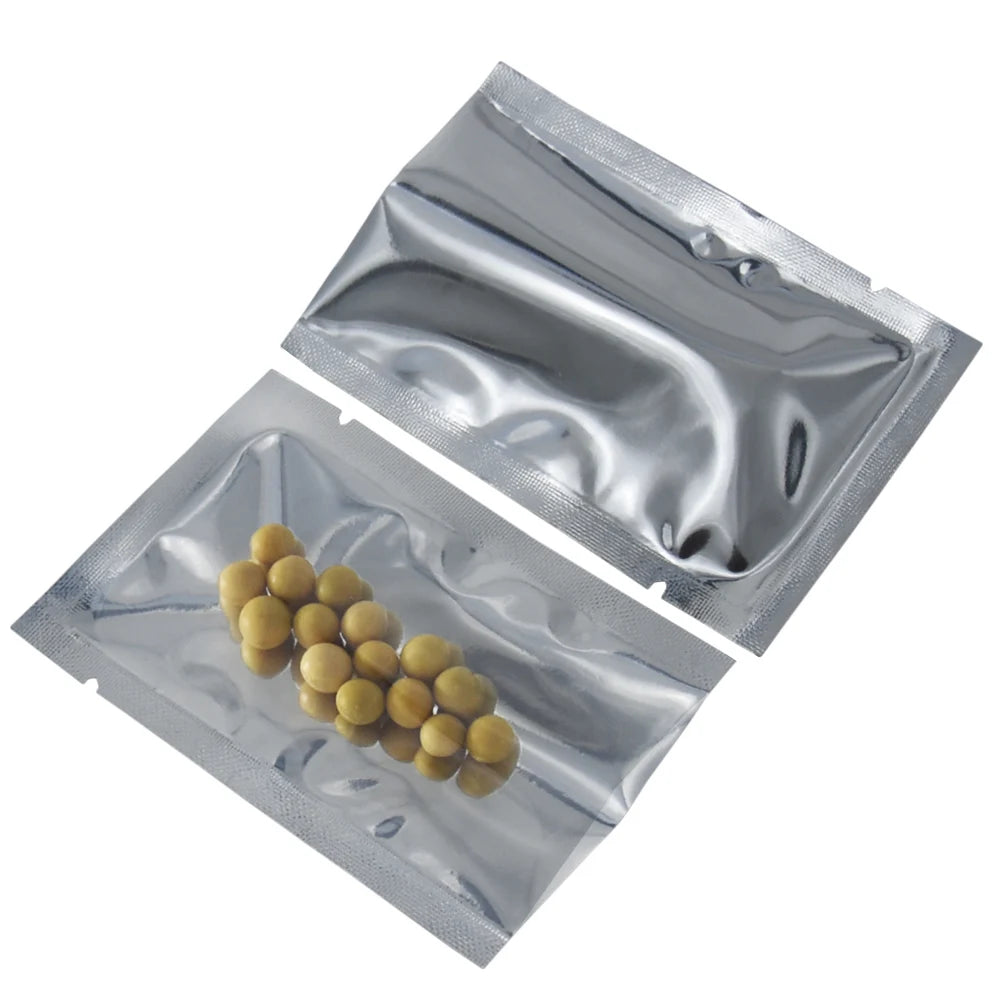 100Pcs/Lot Heat Vacuum Seal Disposable Food Snack Coffee Bean Pouches Clear Silver Mylar Foil Plastic Bag Open Top Tear Notch