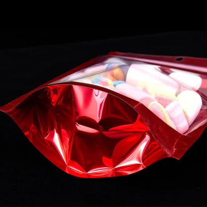 100Pcs/Lot Clear Aluminum Mylar Foil Zip Lock Stand Up Bag with Hang Hole Self Grip Seal Tear Notch Food Storage Pack Pouches