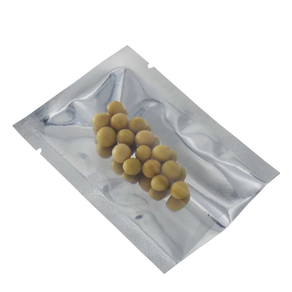 100Pcs/Lot Heat Vacuum Seal Disposable Food Snack Coffee Bean Pouches Clear Silver Mylar Foil Plastic Bag Open Top Tear Notch