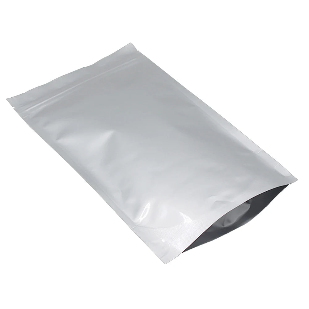 100Pcs/Lot Zip Lock Pure Aluminum Mylar Foil Stand Up Bag Self Seal Tear Notch Doypack Food Ground Coffee Bean Tea Storage Pack