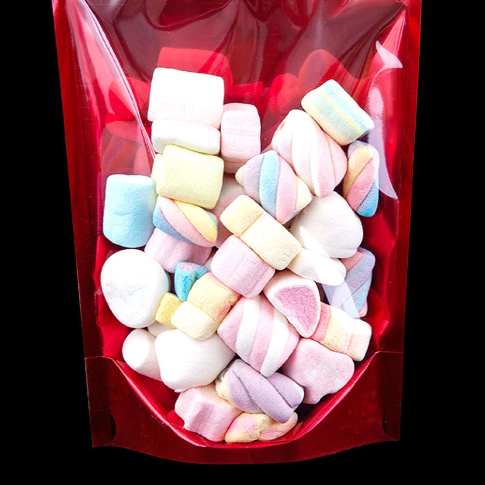 100Pcs/Lot Clear Aluminum Mylar Foil Zip Lock Stand Up Bag with Hang Hole Self Grip Seal Tear Notch Food Storage Pack Pouches