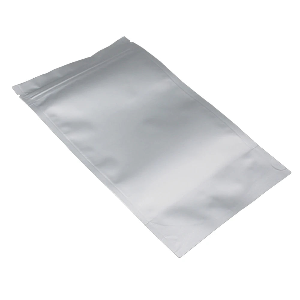 100Pcs/Lot Zip Lock Pure Aluminum Mylar Foil Stand Up Bag Self Seal Tear Notch Doypack Food Ground Coffee Bean Tea Storage Pack