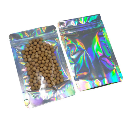 100Pcs/Lot Clear Glittery Silver Mylar Foil Zip Lock Stand Up Bag Reusable Resealable Tear Notch Doypack Grip Seal Food Pouches