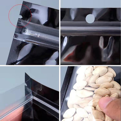 100Pcs/Lot Clear Plastic Black Aluminum Foil Zip Lock Bag with Hang Hole Resealable Reusable Tear Notch Food Packing Pouches