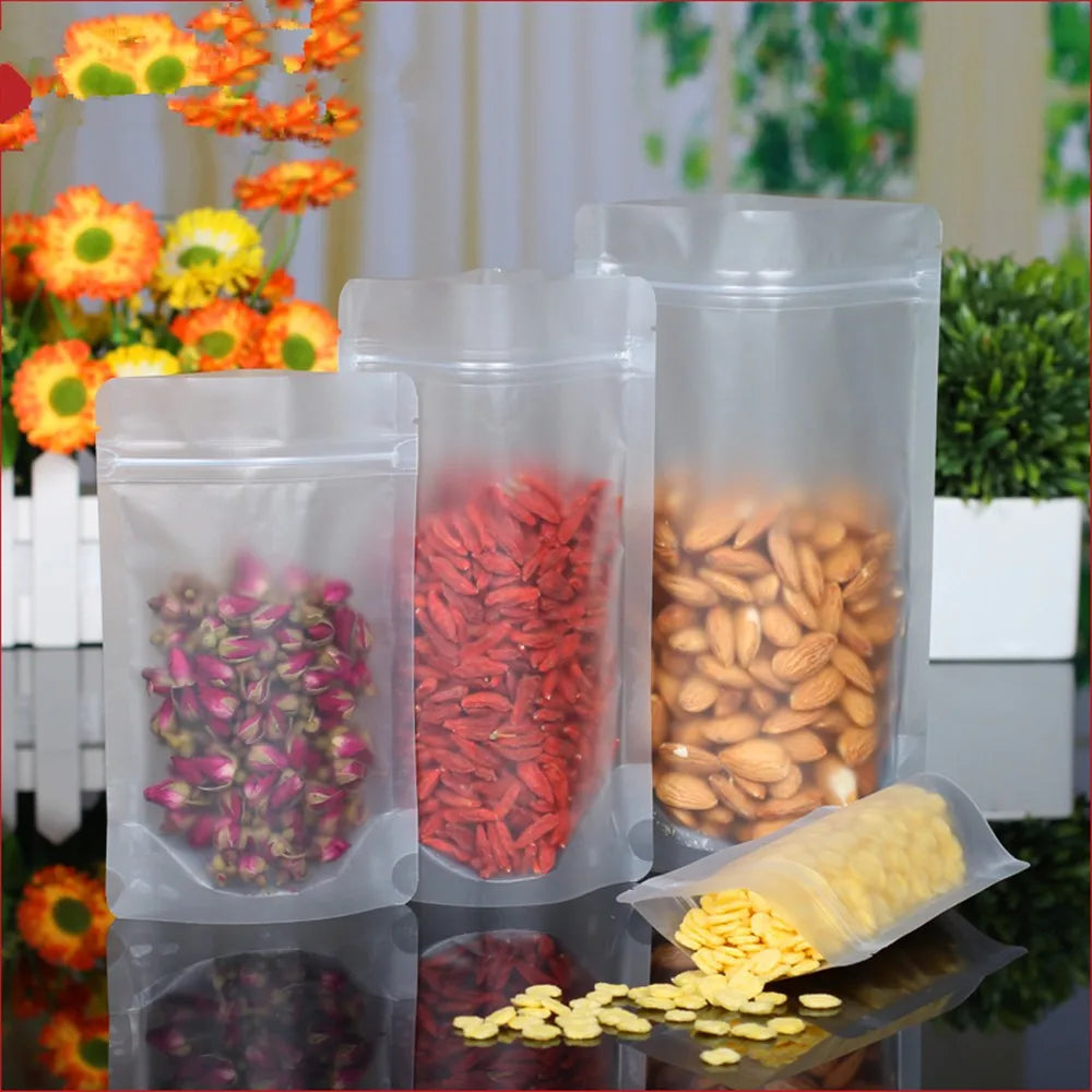 100Pcs/Lot Matte Plastic Zip Lock Stand Up Bag Tear Notch Frosted Zipper Doypack Food Ground Coffee Tea Snack Storage Pouches
