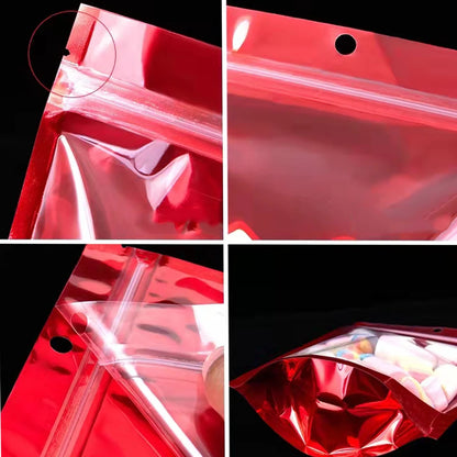100Pcs/Lot Clear Aluminum Mylar Foil Zip Lock Stand Up Bag with Hang Hole Self Grip Seal Tear Notch Food Storage Pack Pouches