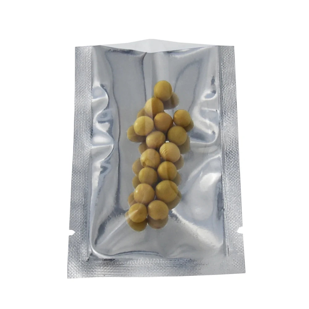 100Pcs/Lot Heat Vacuum Seal Disposable Food Snack Coffee Bean Pouches Clear Silver Mylar Foil Plastic Bag Open Top Tear Notch