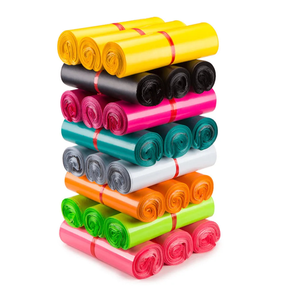 100Pcs/Lot Colorful Plastic Courier Bag Self Adhesive Invisible Waterproof Dustproof Shipping Packaging Express Mailing Pouches