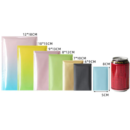 100Pcs Colorful Aluminum Foil Bag Open Top Tear Notch Food Candy Household Nut Snack Tea Recycable Storage Packaging Pouches