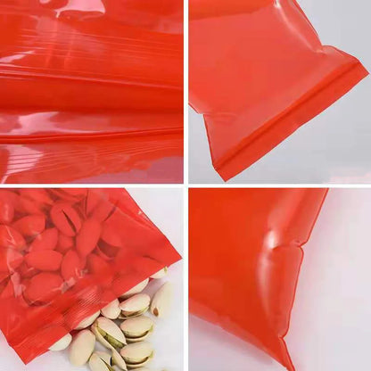 Red Plastic Zip Lock Self Seal Bag, Reusable Flat Zipper Pouches, Small Gift, Grocery Craft Storage, 100Pcs