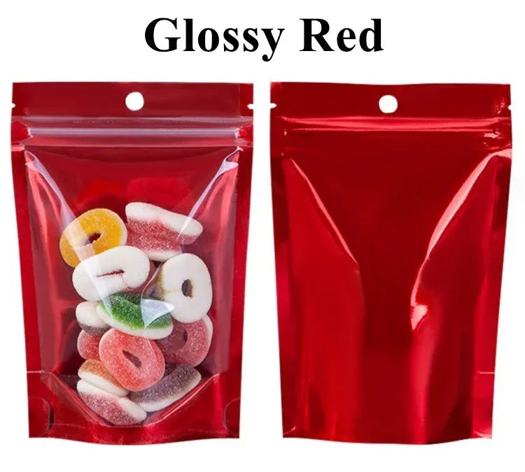 100Pcs Clear Resealable Ziplock Bags Hang Hole Stand Up Plastic Pouches for Wedding Snacks Coffee Candy Spice Storage Packaging