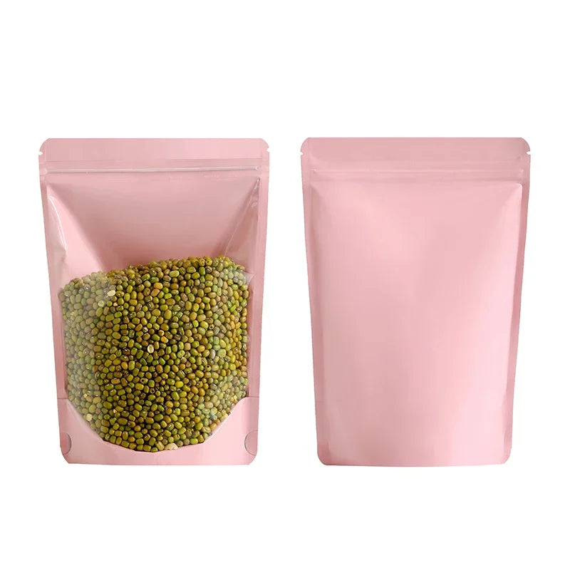 100Pcs Side Transparent Stand Up Pouch Moisture Proof Sealing Bags for Oats Biscuits Small Business Packaging Food Pouches