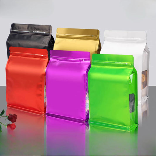 50Pcs Resealable Aluminum Foil Ziplock Stand Up Bags Clear Window Pouches for Tea Coffee Snacks Candy Heat Sealing Packaging