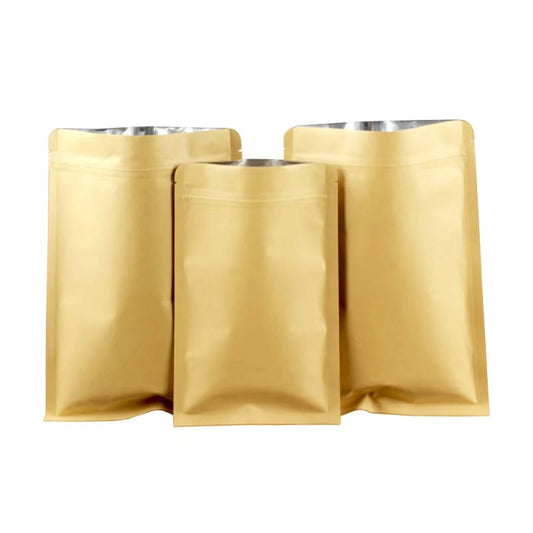 100Pcs Flat Kraft Paper Foil Zip Lock Gift Packaging Bags Eco-Friendly Resealable Pouches for Nuts Spices Coffee Chocolates