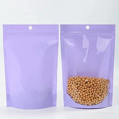 100Pcs Pink Green Purple Macaron Plastic Bags Stand Up Zipper Food Storage Pouches for Tea Nuts Powder Transparent Pearlescent