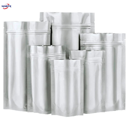 100Pcs/Lot Zip Lock Pure Aluminum Mylar Foil Stand Up Bag Self Seal Tear Notch Doypack Food Ground Coffee Bean Tea Storage Pack