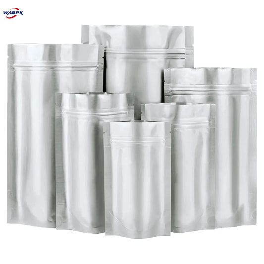 100Pcs/Lot Zip Lock Pure Aluminum Mylar Foil Stand Up Bag Self Seal Tear Notch Doypack Food Ground Coffee Bean Tea Storage Pack