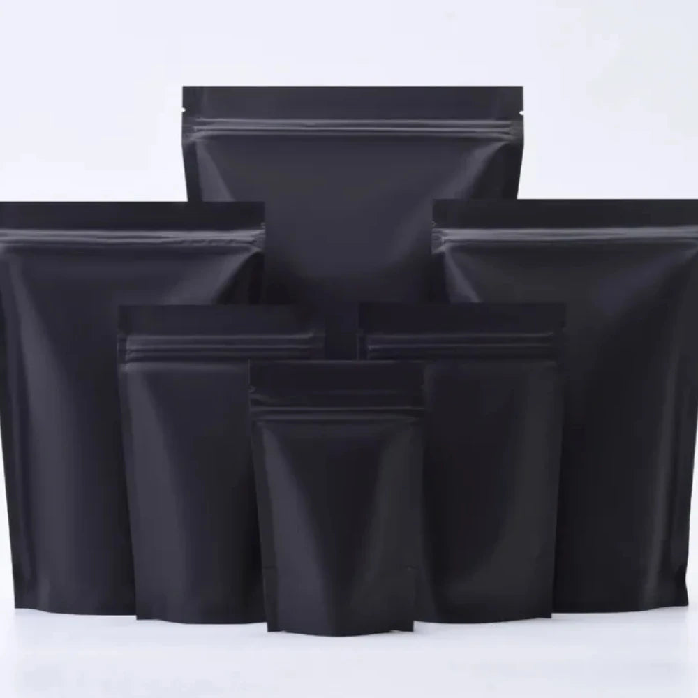 100Pcs Resealable Matte Aluminum Foil Ziplock Bags Stand Up Pouches for Coffee Snacks Tea Gifts Ideal for DIY Xmas Packaging