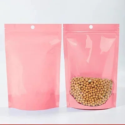 100Pcs Pink Green Purple Macaron Plastic Bags Stand Up Zipper Food Storage Pouches for Tea Nuts Powder Transparent Pearlescent