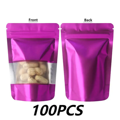 100Pcs Matte Aluminum Foil Mylar Bags Moisture Proof Self Standing Snack Storage Resealable Reusable Zipper Lock Pouches