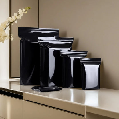 100 шт. черных многоразовых полиэтиленовых пластиковых пакетов с застежкой-молнией, светонепроницаемых портативных мешочков для хранения подарков, электроники, инструментов, праздничных принадлежностей 