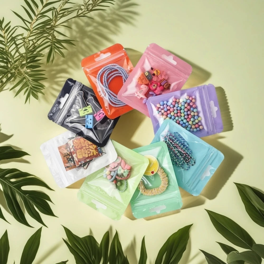 100Pcs Premium Holographic Self-Sealing Bags Transparent Jewelry Nail Art Packaging Ideal for Lip Products Craft Supplies