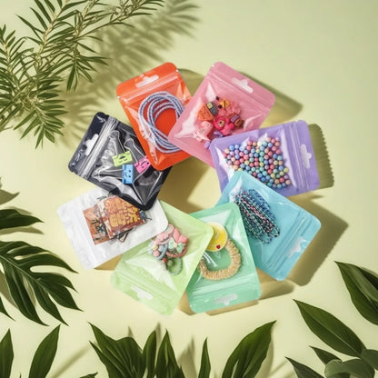 100Pcs Premium Holographic Self-Sealing Bags Transparent Jewelry Nail Art Packaging Ideal for Lip Products Craft Supplies