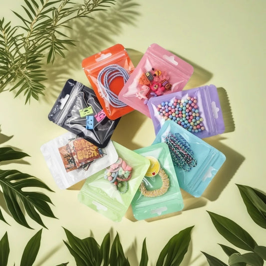 100Pcs Premium Holographic Self-Sealing Bags Transparent Jewelry Nail Art Packaging Ideal for Lip Products Craft Supplies