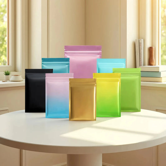 100Pcs Resealable Thick Aluminum Foil Ziplock Bags Flat Food Storage Pouches for Snacks Jewelry Coffee Candy Chocolate Packing