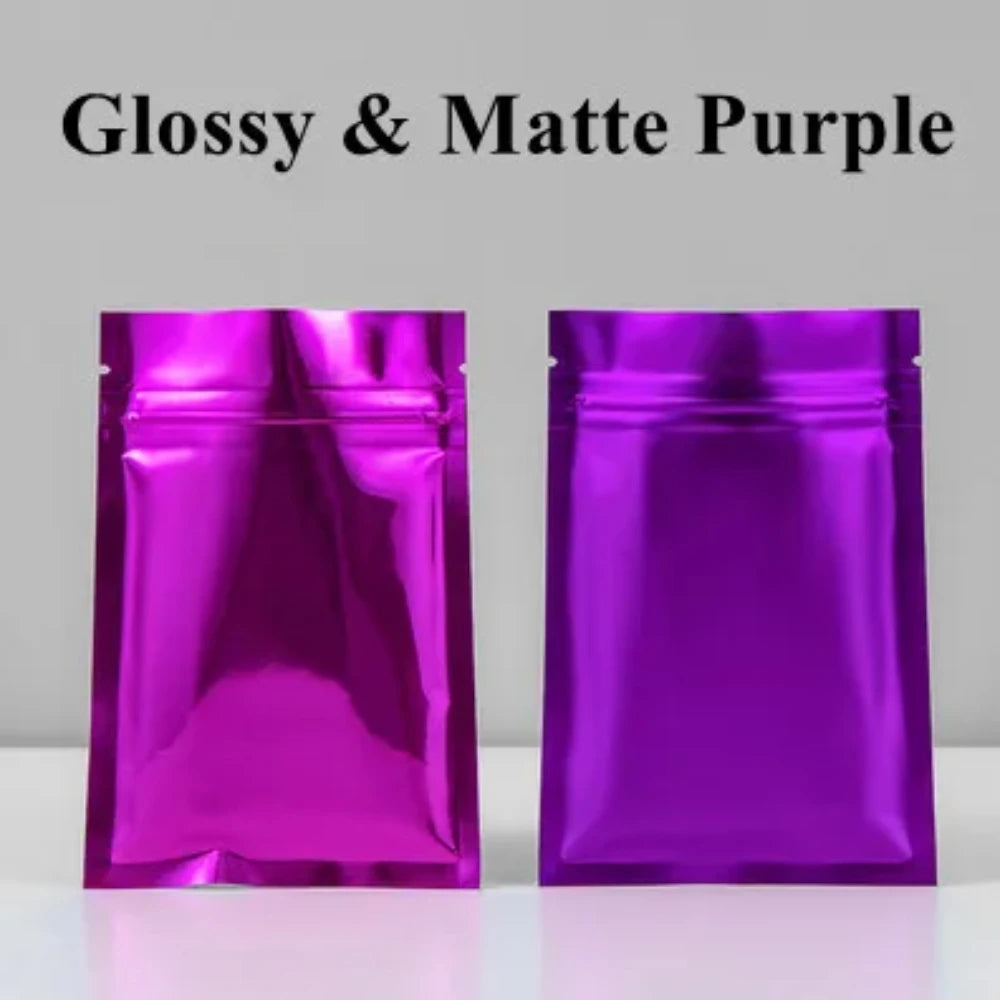 100 шт. многоразовых плоских глянцевых матовых алюминиевых фольгированных пакетов с застежкой-молнией, идеально подходящих для упаковки кофе, специй, семян, закусок, конфет и чая 