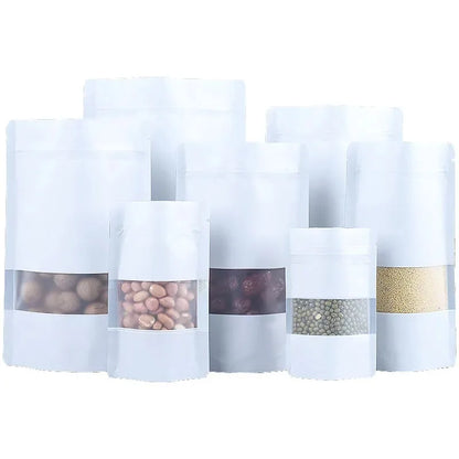 100Pcs Resealable Ziplock Bags Matte Aluminum Foil Stand Up Storage Pouches with Window for Snacks Beads Cereal Spices Candies