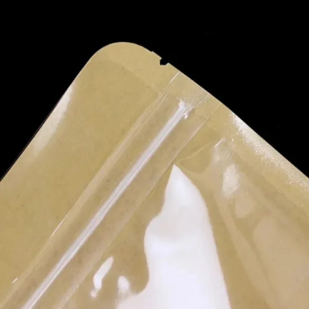 100Pcs Stand Up Clear Kraft Paper Ziplock Bags Resealable Storage Pouches for Snacks Coffee Tea Gifts Enviromental Packaging