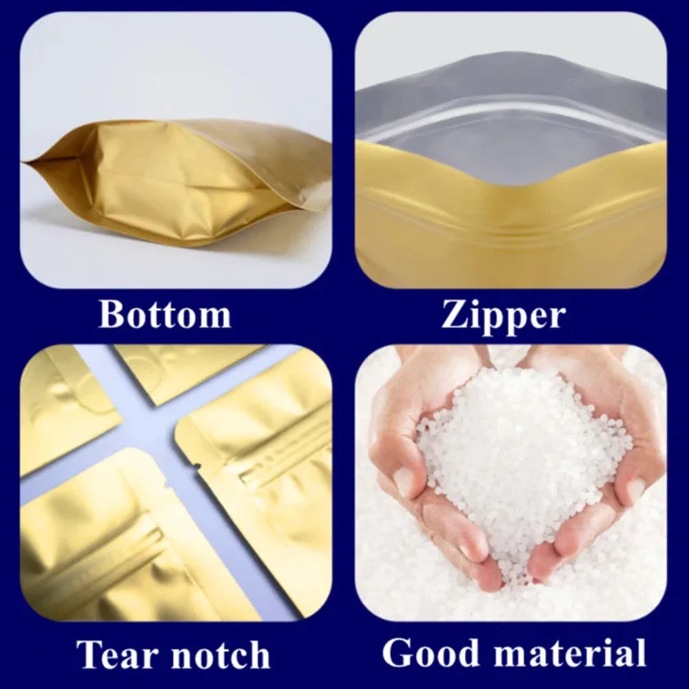 100Pcs Matte Aluminum Foil Ziplock Bags Thick Coffee Snack Tea Candy Pouches Resealable Moisture-Proof Durable Gift Packaging