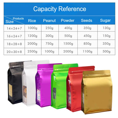 50 шт. многоразовых пакетов из алюминиевой фольги с застежкой-молнией, с прозрачным окошком для чая, кофе, закусок, конфет, термосвариваемых упаковок 