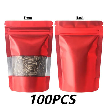 100Pcs Matte Aluminum Foil Mylar Bags Moisture Proof Self Standing Snack Storage Resealable Reusable Zipper Lock Pouches