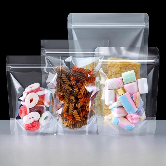 100Pcs Resealable High Clear Stand Up Plastic Zipper Bags Perfect for Snacks Candy Coffee Dried Fruits Gifts Storage Pouches