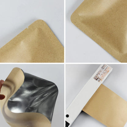 100 шт. пакетиков из крафт-бумаги с плоским дном и майларовой фольгой для самостоятельного хранения чая, кофе, специй, термосвариваемых, экологичных 